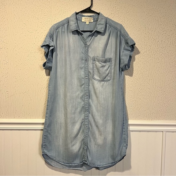 Cloth & Stone Anthropologie Light Blue Chambray Shirt Dress size medium - Picture 3 of 11